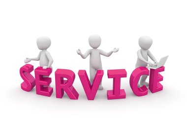 Symbolfoto Service 3 weiße Figuren, pinker Schriftzug