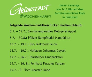 Übersicht Urlaub Wochenmarktbeschicker